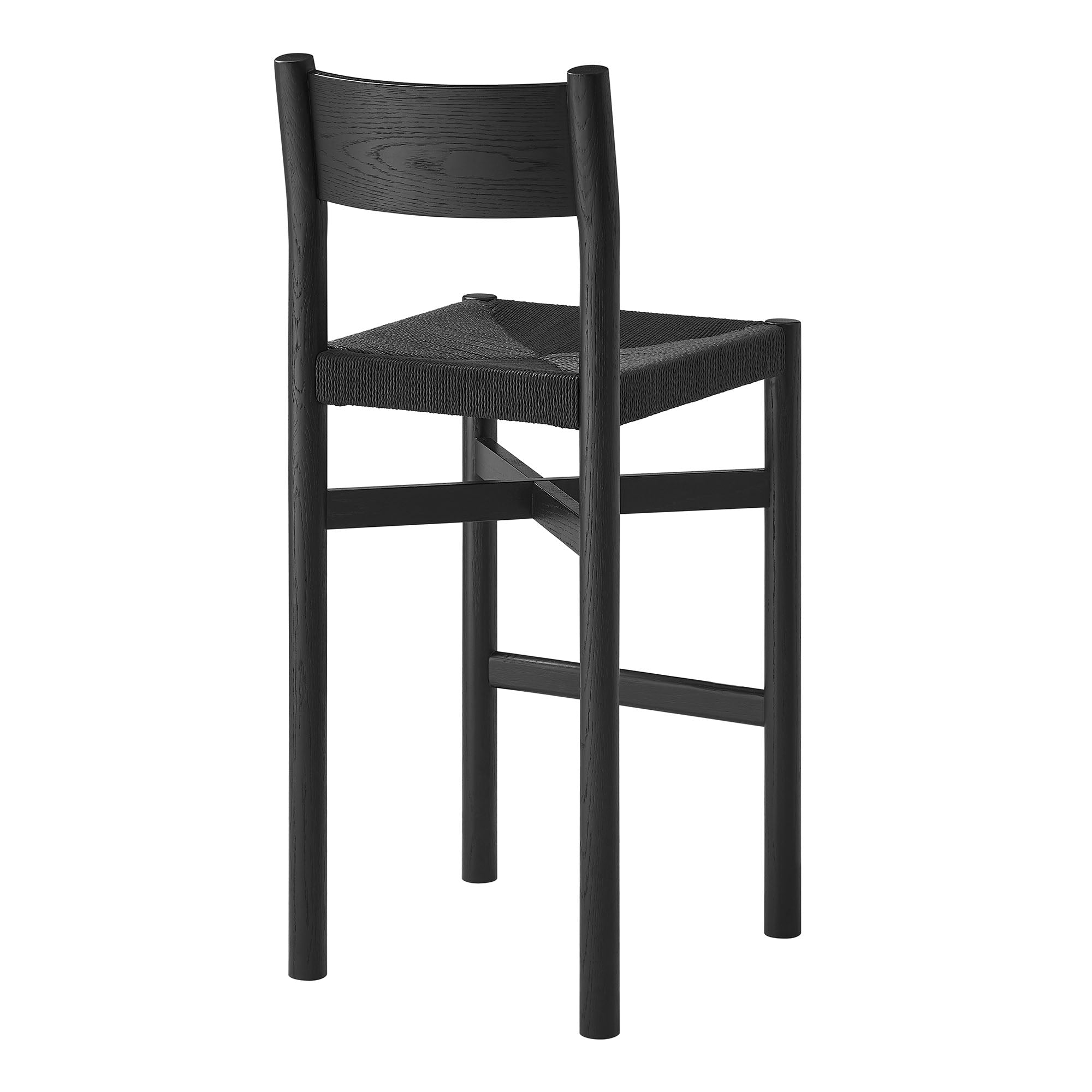 Alvia Oak Wood Bar Stools With Woven Seats Set of 2 - Black