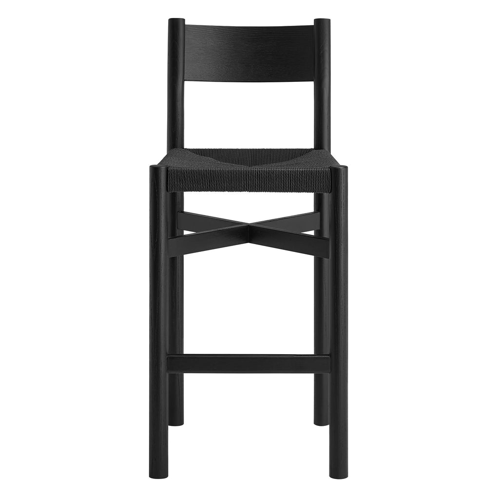 Alvia Oak Wood Bar Stools With Woven Seats Set of 2 - Black