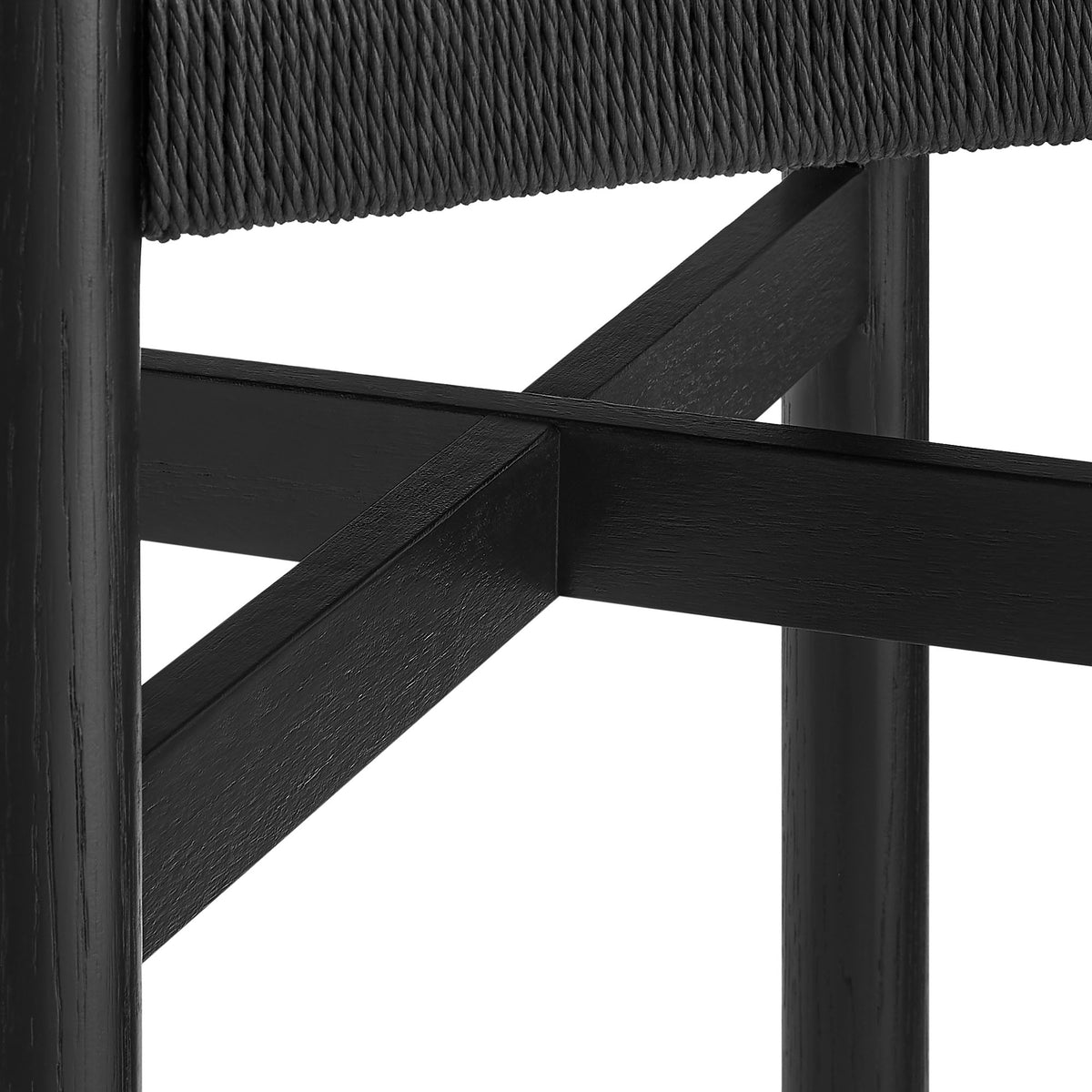 Alvia Oak Wood Bar Stools With Woven Seats Set of 2 - Black