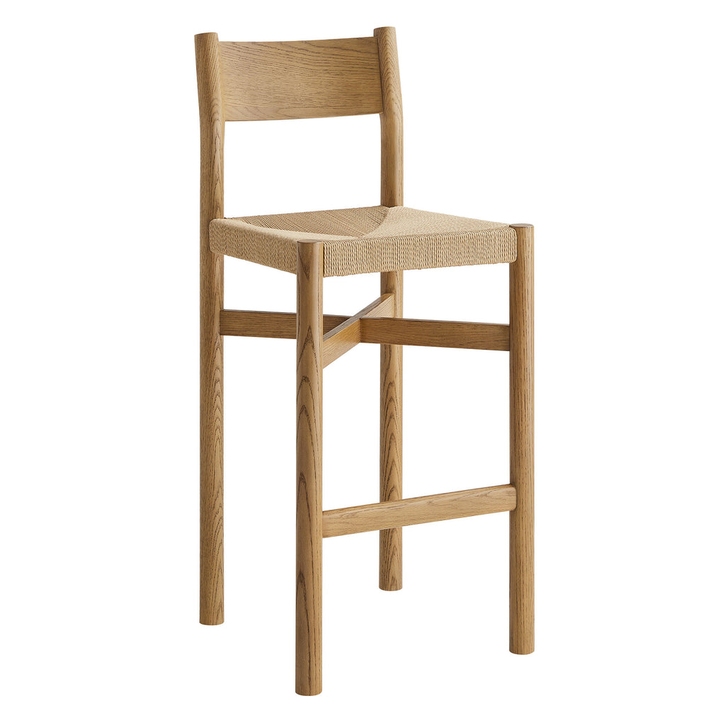 Alvia Oak Wood Bar Stools With Woven Seats Set of 2 - Weathered Oak