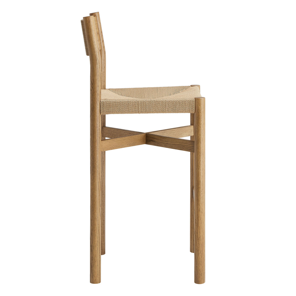 Alvia Oak Wood Bar Stools With Woven Seats Set of 2 - Weathered Oak