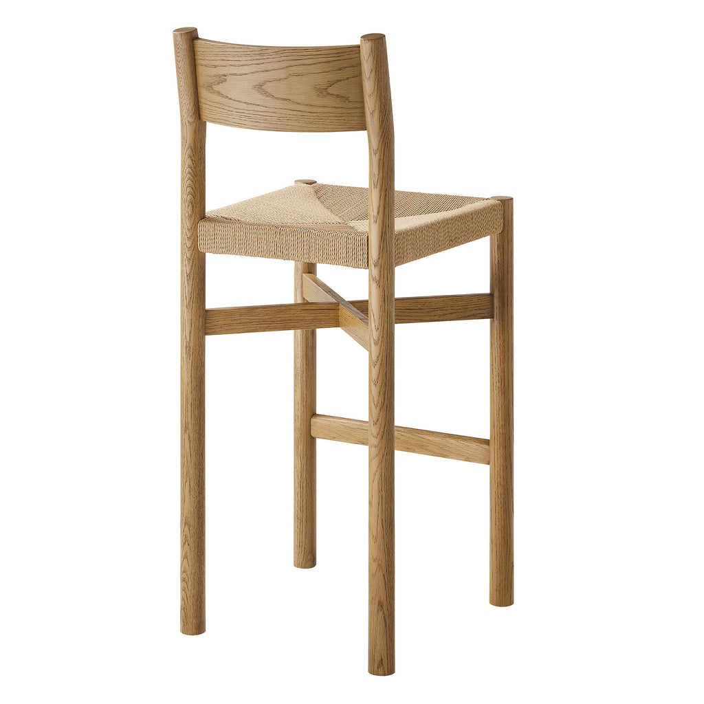 Alvia Oak Wood Bar Stools With Woven Seats Set of 2 - Weathered Oak