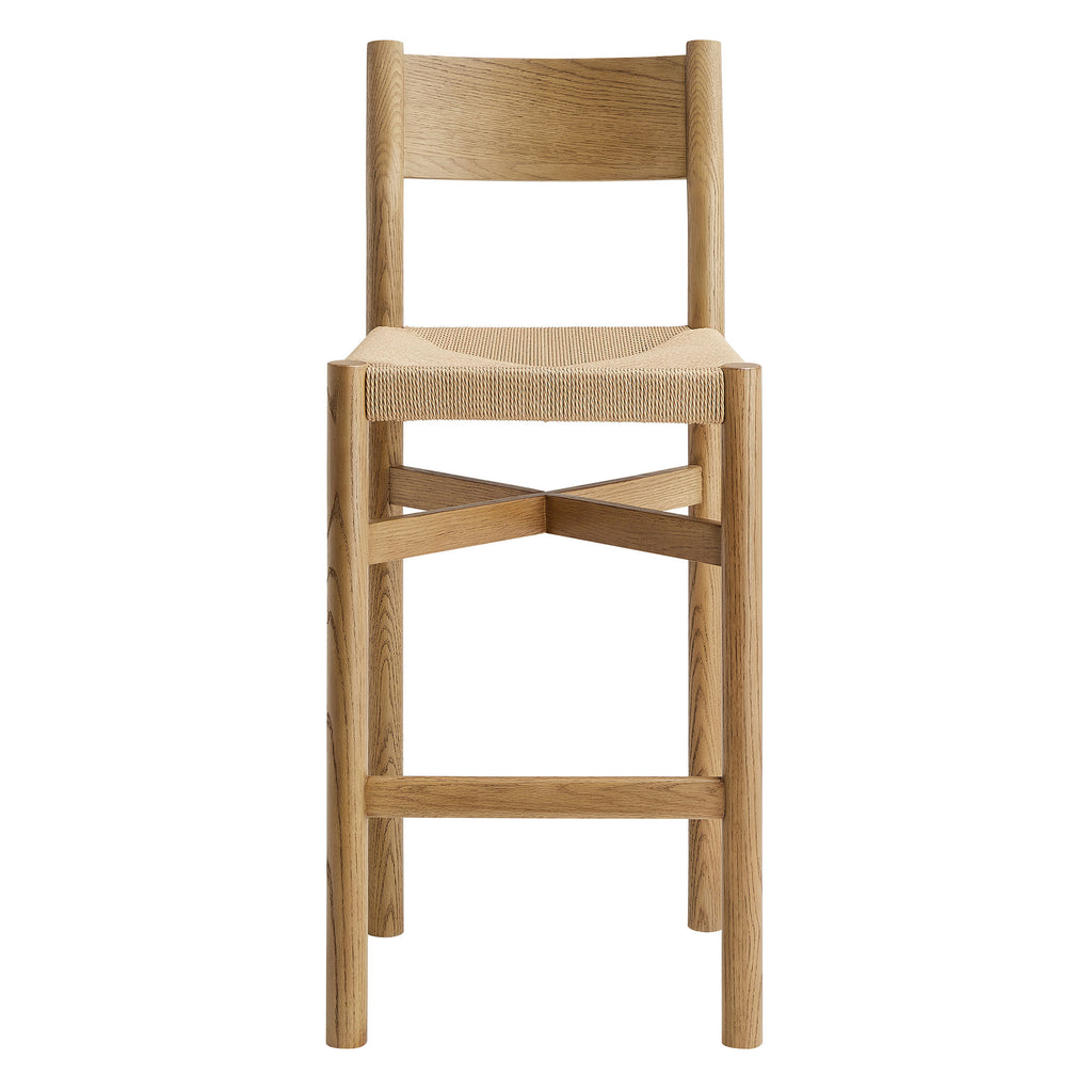 Alvia Oak Wood Bar Stools With Woven Seats Set of 2 - Weathered Oak