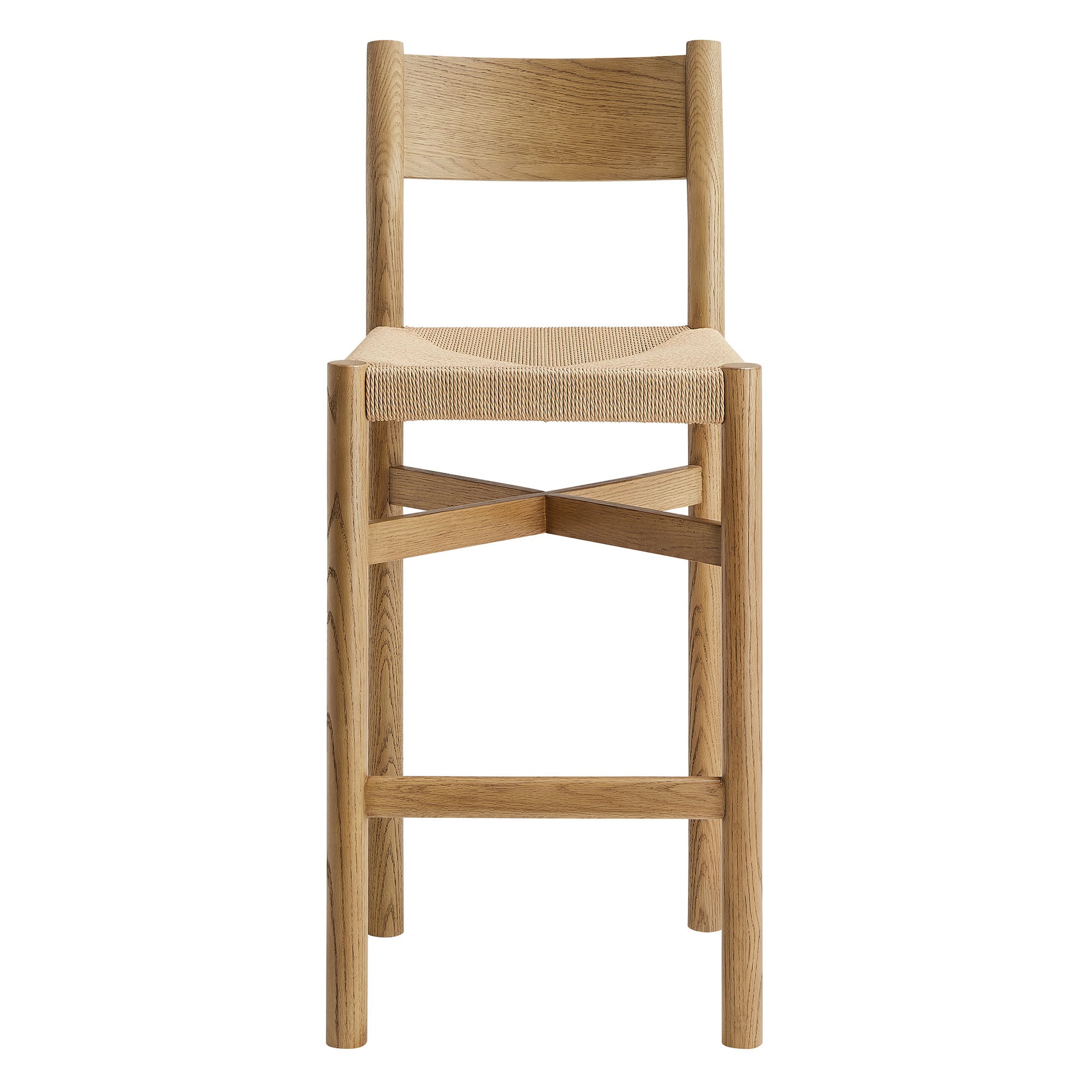 Alvia Oak Wood Bar Stools With Woven Seats Set of 2 - Weathered Oak