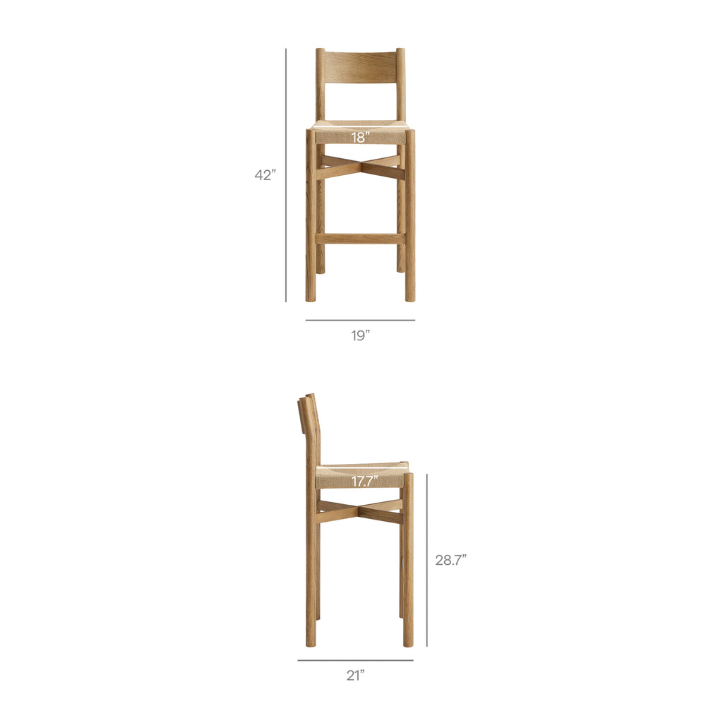 Alvia Oak Wood Bar Stools With Woven Seats Set of 2 - Weathered Oak