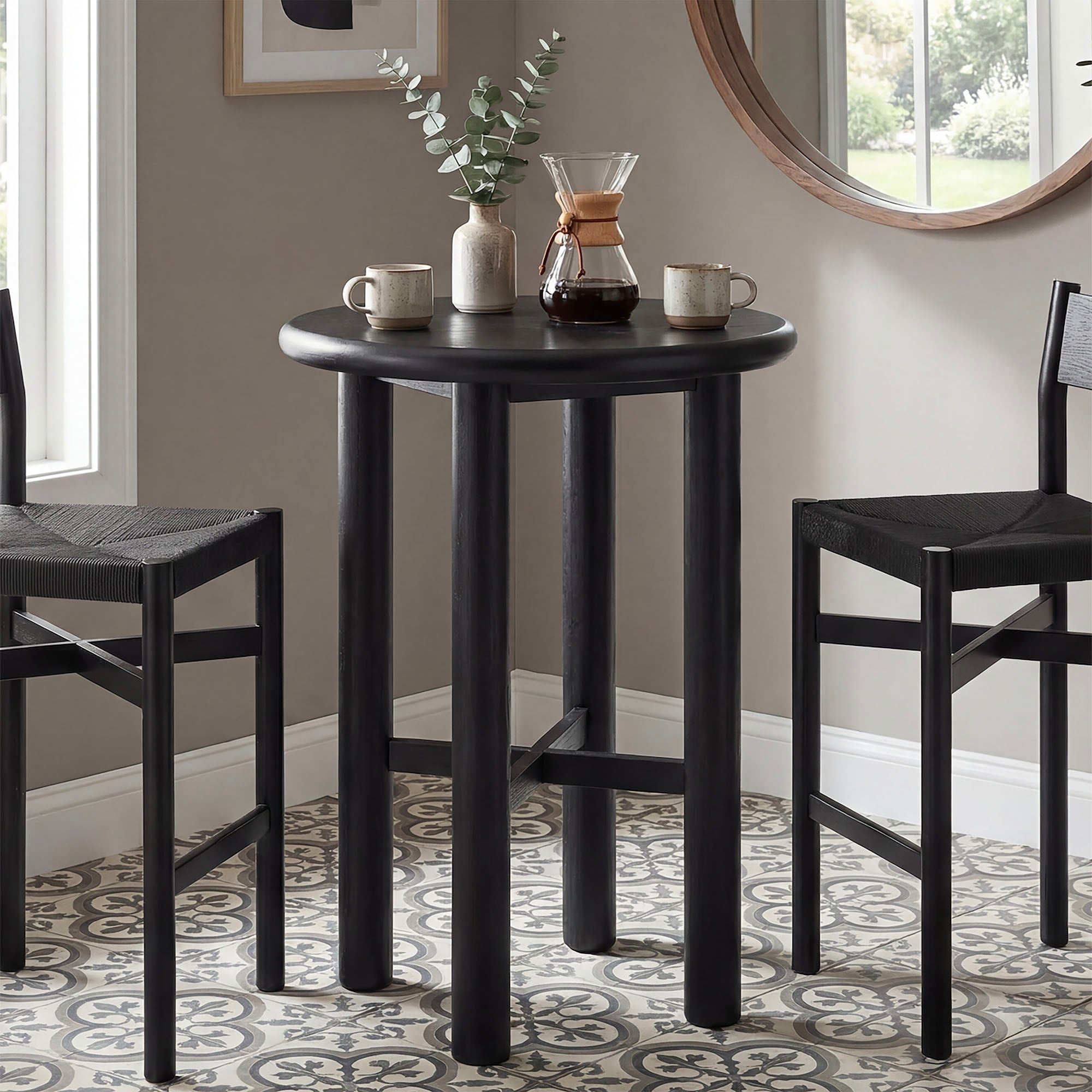 Alvia Round 30" Oak Wood Bar Table - Black