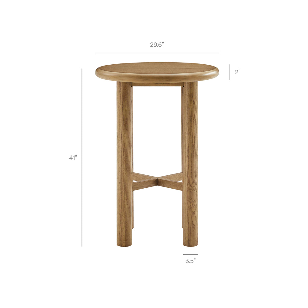 Alvia Round 30" Oak Wood Bar Table - Weathered Oak
