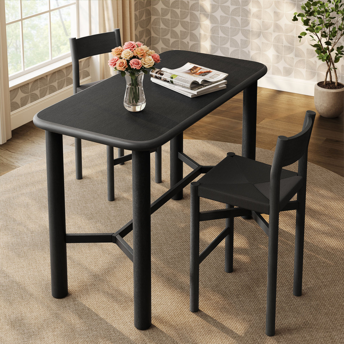 Alvia Rectangular 60" Oak Wood Bar Table - Black