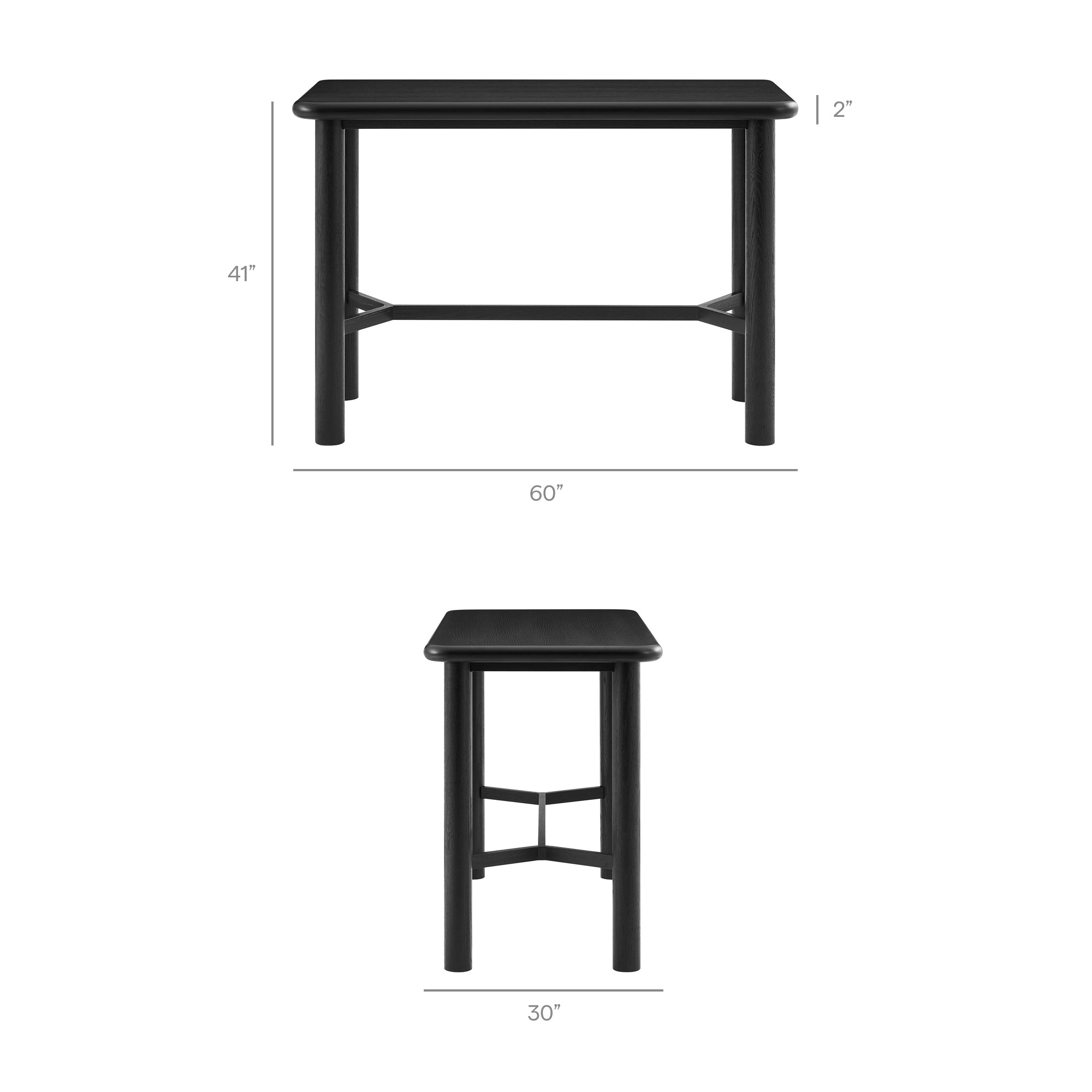 Alvia Rectangular 60" Oak Wood Bar Table - Black