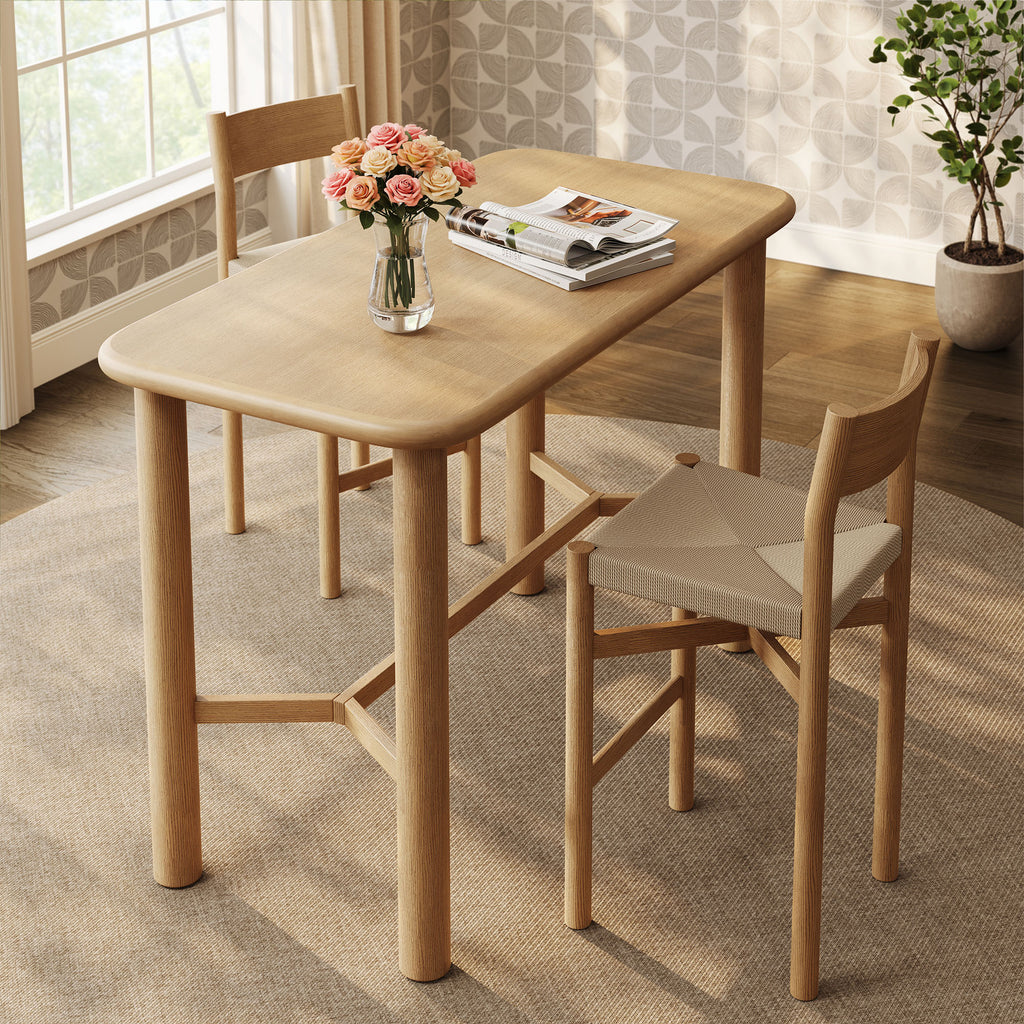 Alvia Rectangular 60" Oak Wood Bar Table - Weathered Oak