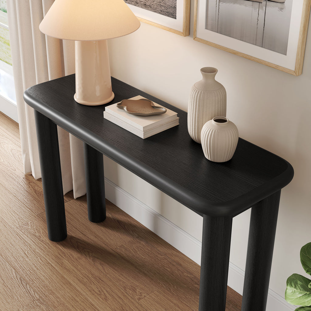 Alvia Oak Wood Console Table - Black
