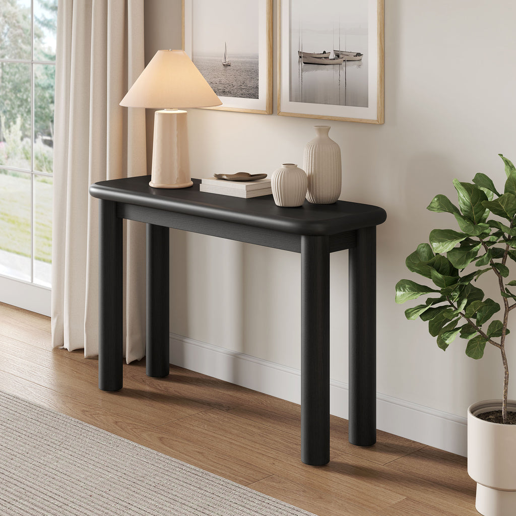 Alvia Oak Wood Console Table - Black