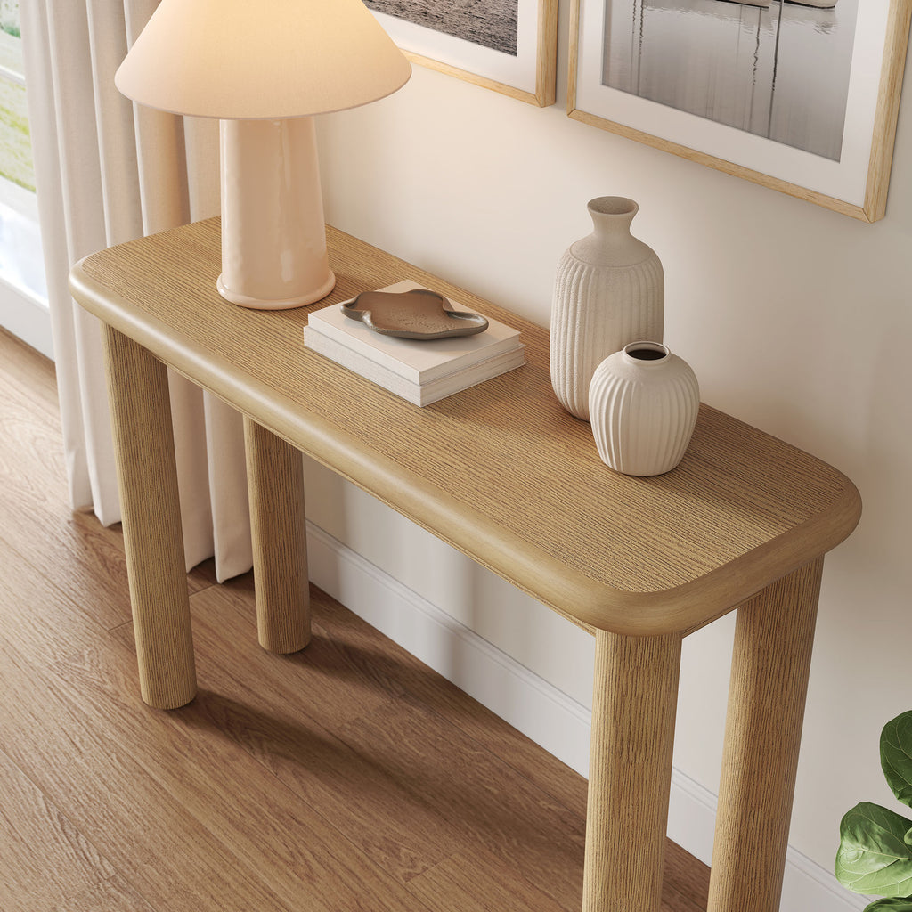 Alvia Oak Wood Console Table - Weathered Oak