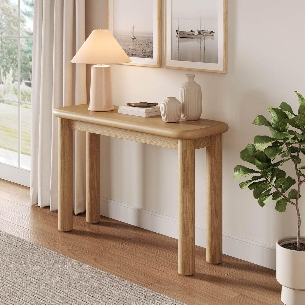Alvia Oak Wood Console Table - Weathered Oak