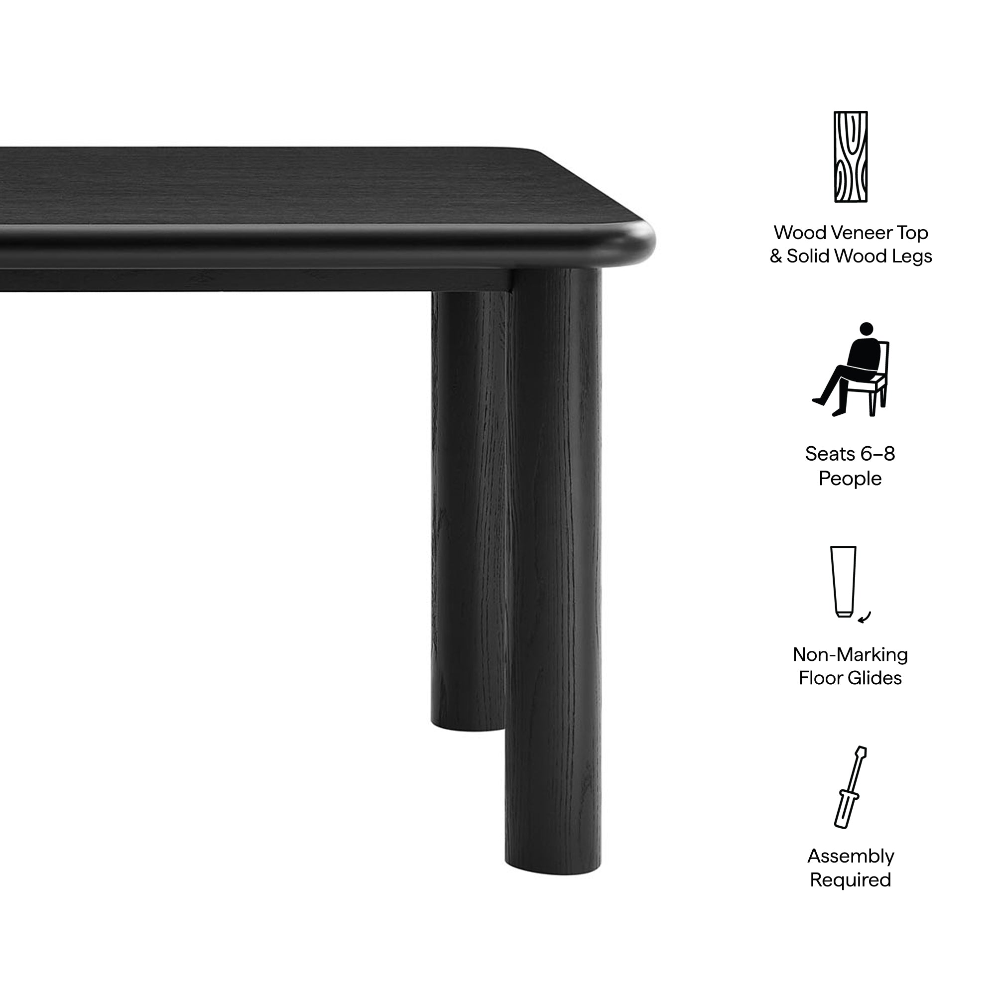 Alvia 72" Rectangular Oak Wood Dining Table - Black