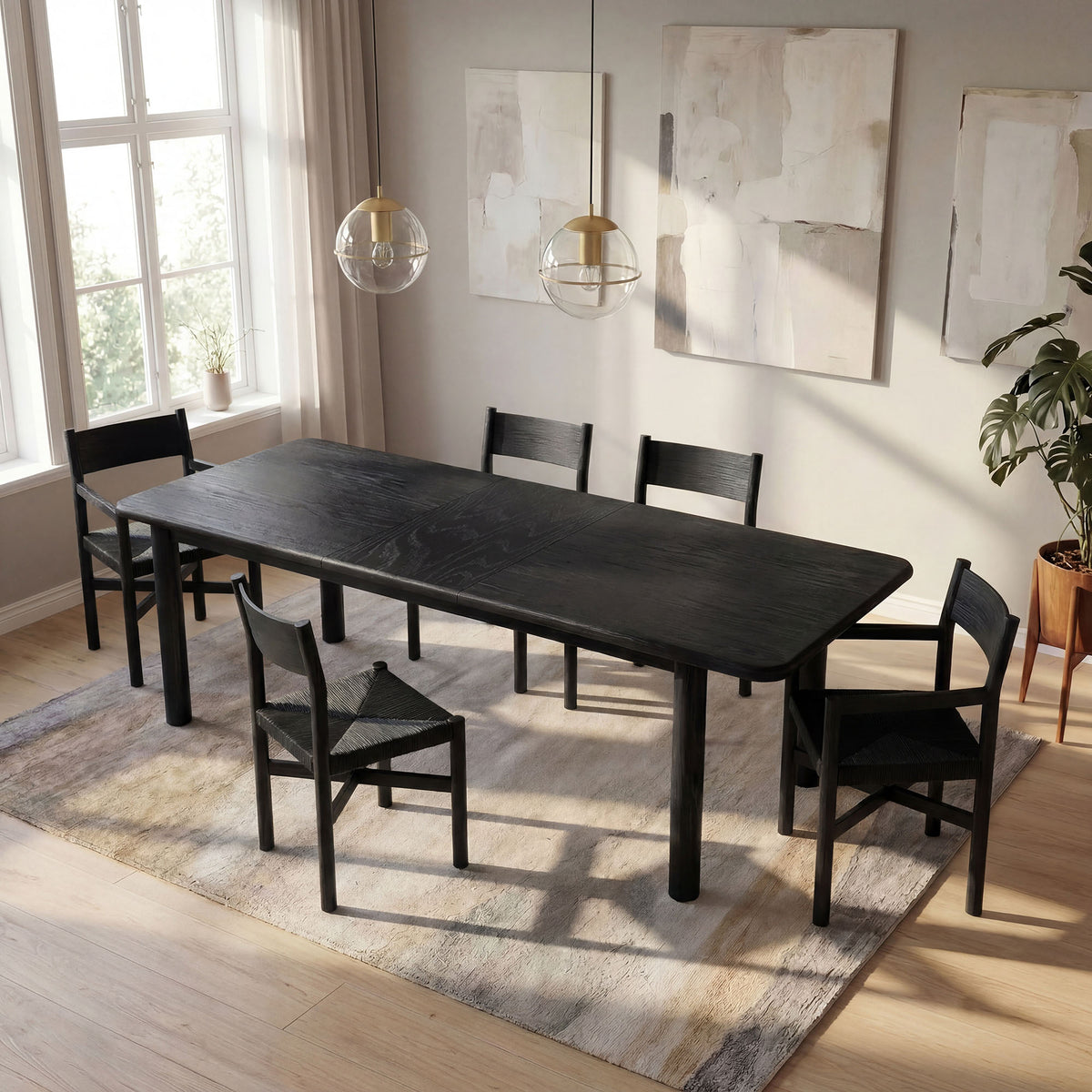 Alvia 86"-105" Extendable Rectangular Oak Wood Dining Table - Black