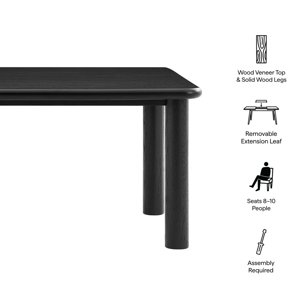 Alvia 86"-105" Extendable Rectangular Oak Wood Dining Table - Black