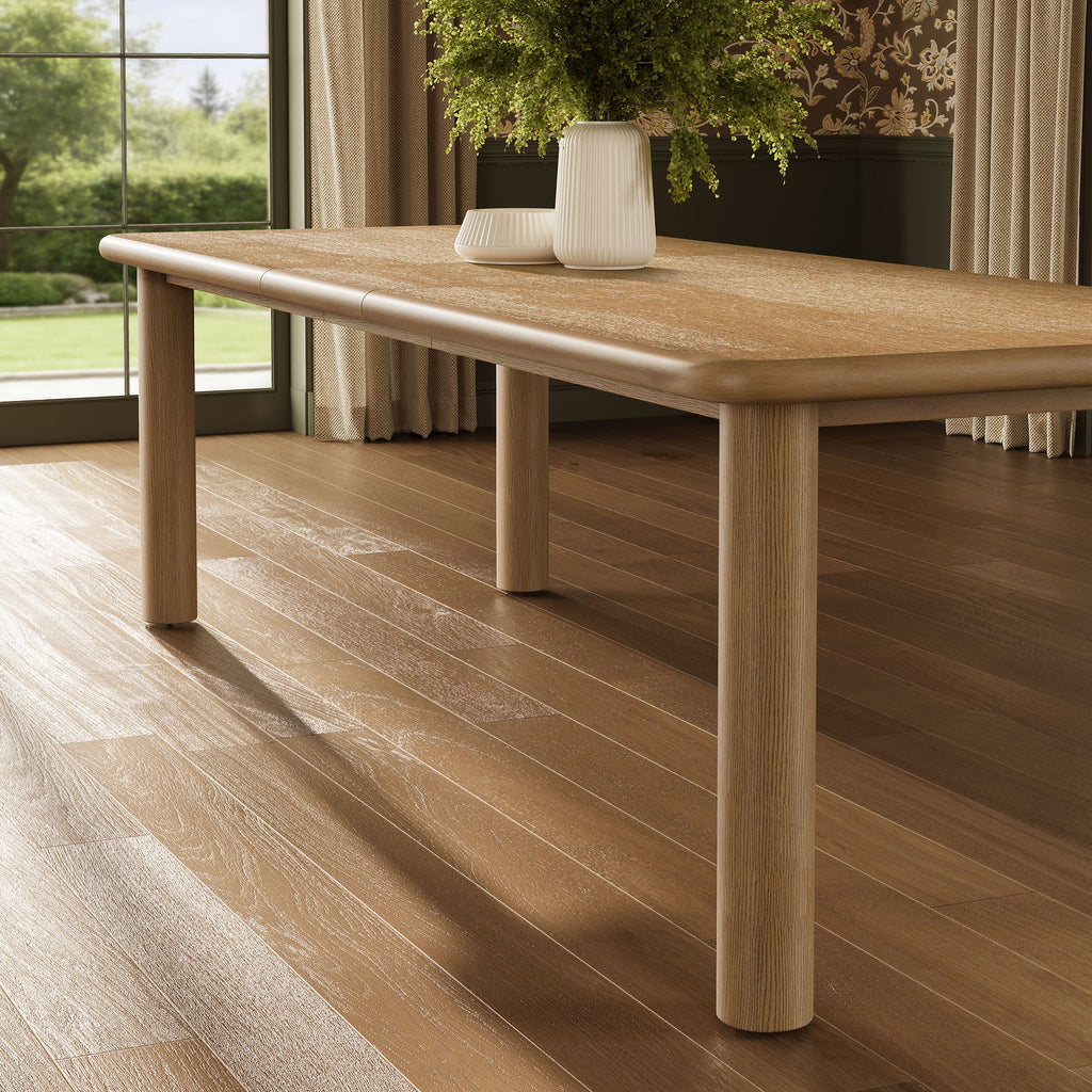 Alvia 86"-105" Extendable Rectangular Oak Wood Dining Table - Weathered Oak