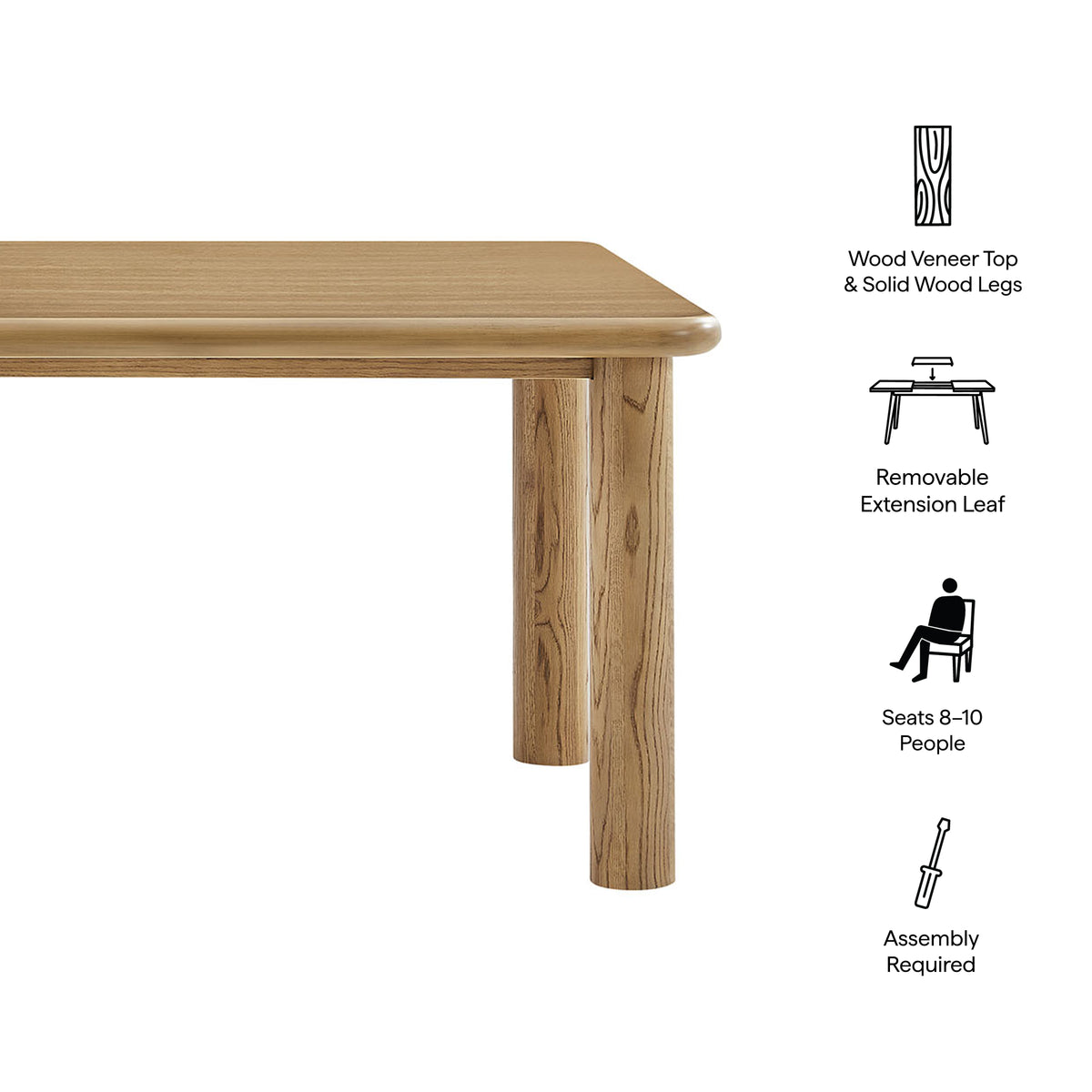 Alvia 86"-105" Extendable Rectangular Oak Wood Dining Table - Weathered Oak
