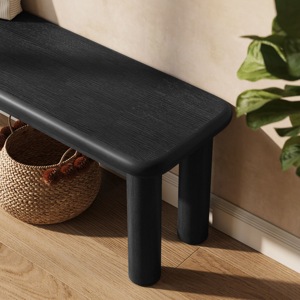 Alvia 58" Oak Wood Bench - Black