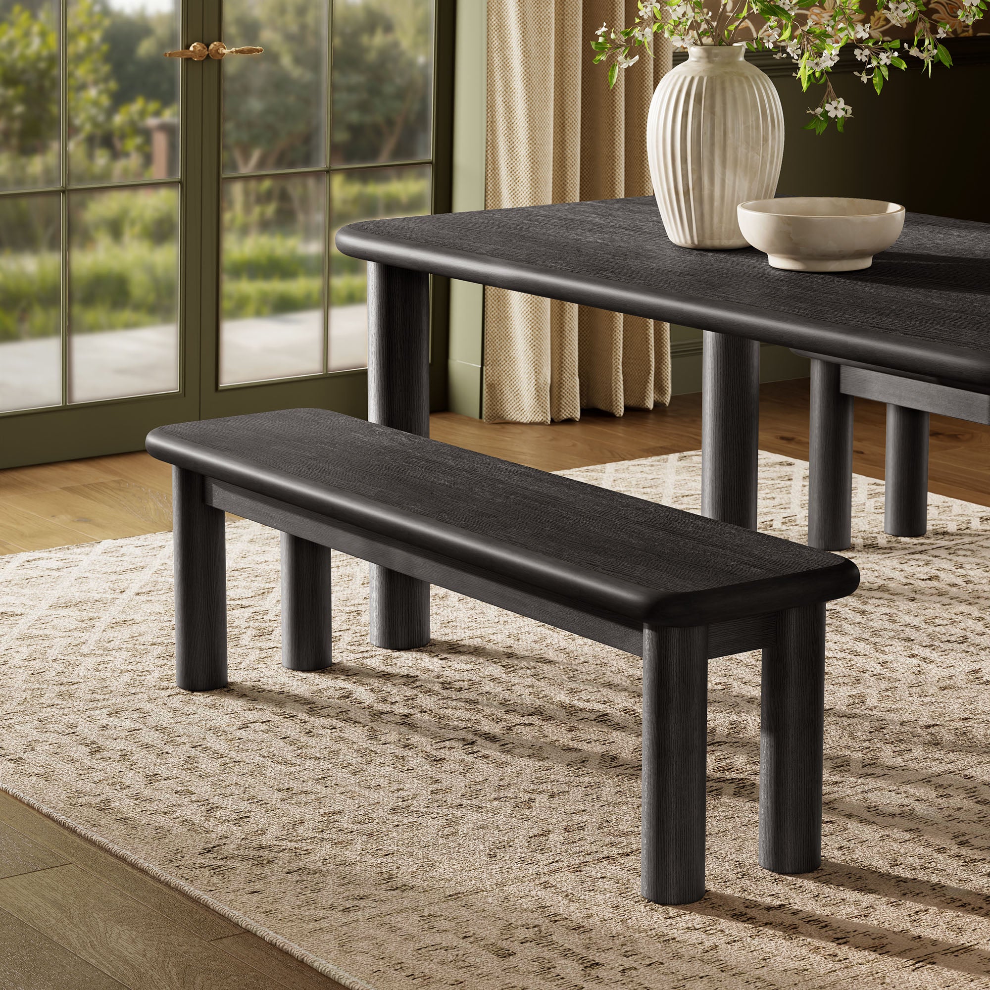 Alvia 58" Oak Wood Bench - Black