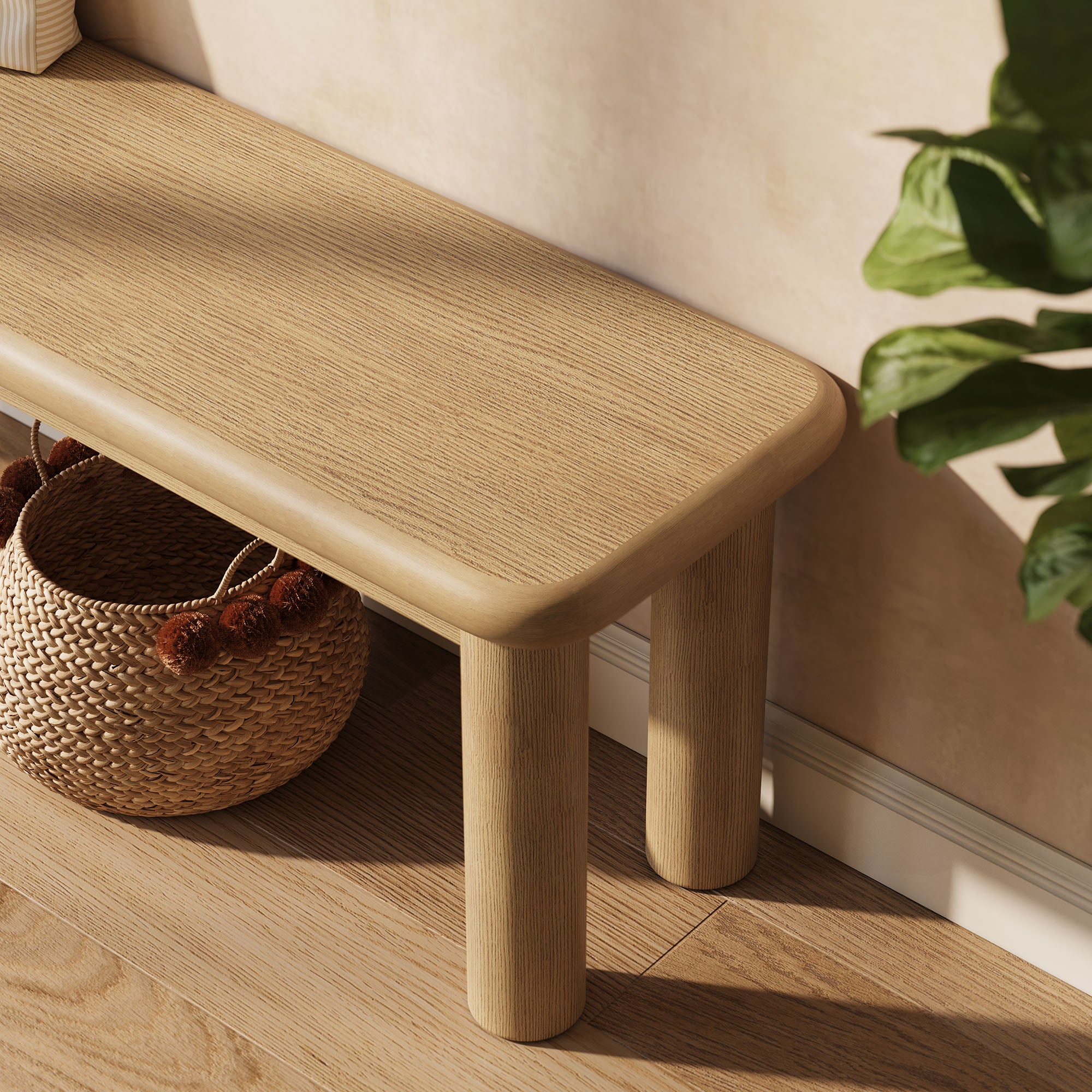 Alvia 58" Oak Wood Bench - Weathered Oak