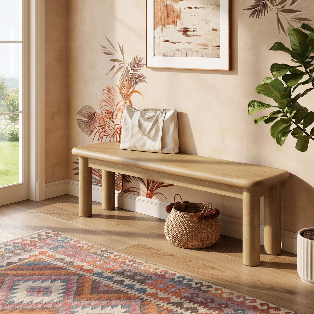 Alvia 58" Oak Wood Bench - Weathered Oak