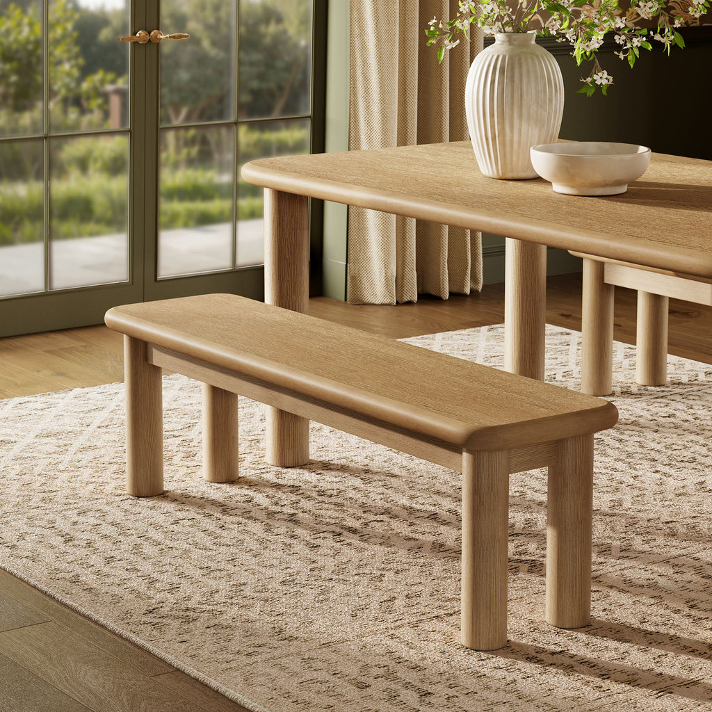 Alvia 58" Oak Wood Bench - Weathered Oak