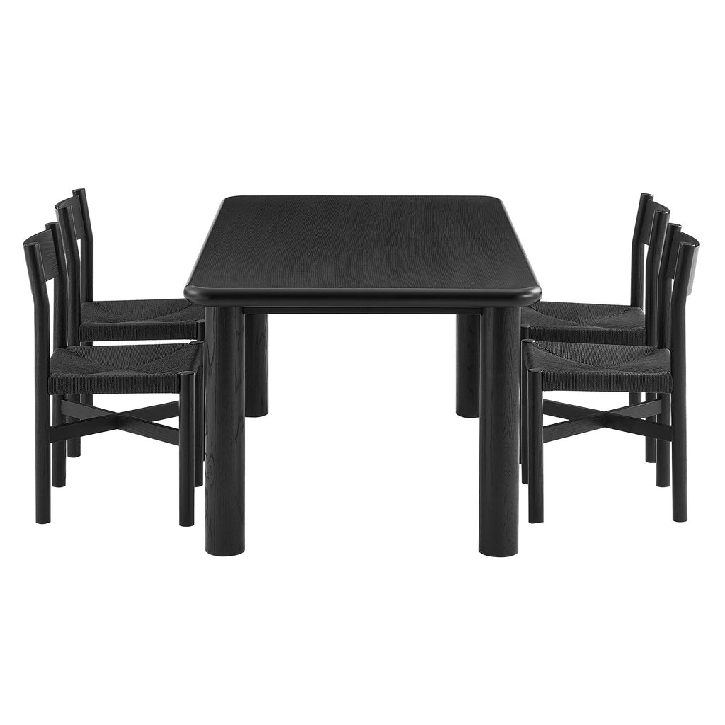 Alvia 5-Piece Oak Wood Dining Table and Chairs Set - Black