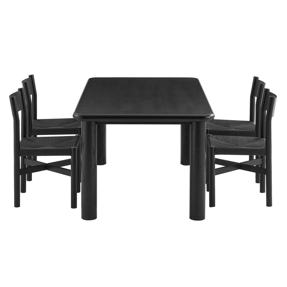 Alvia 5-Piece Oak Wood Dining Table and Chairs Set - Black