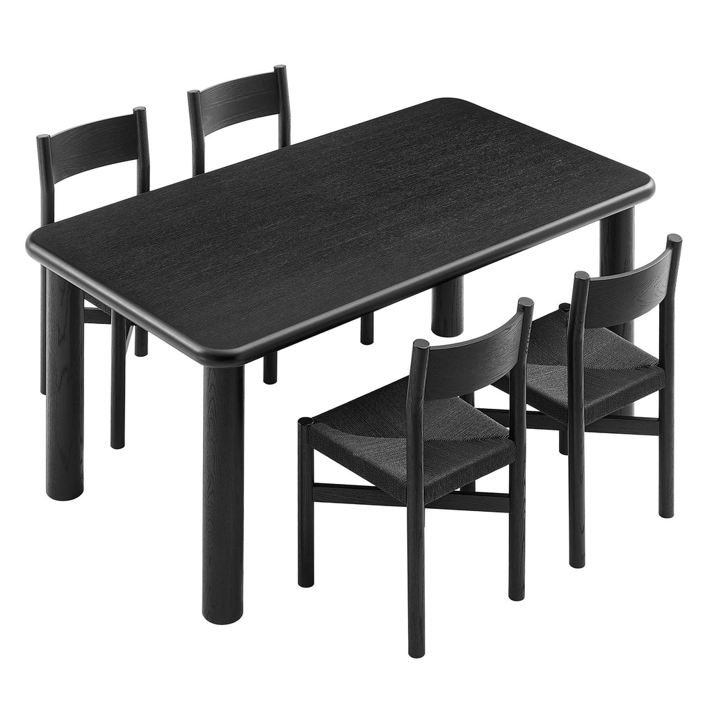 Alvia 5-Piece Oak Wood Dining Table and Chairs Set - Black