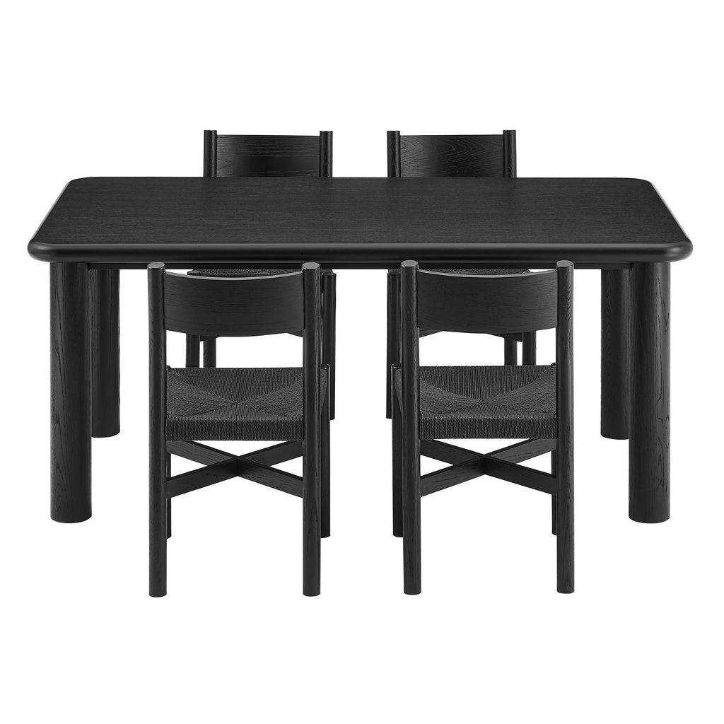 Alvia 5-Piece Oak Wood Dining Table and Chairs Set - Black