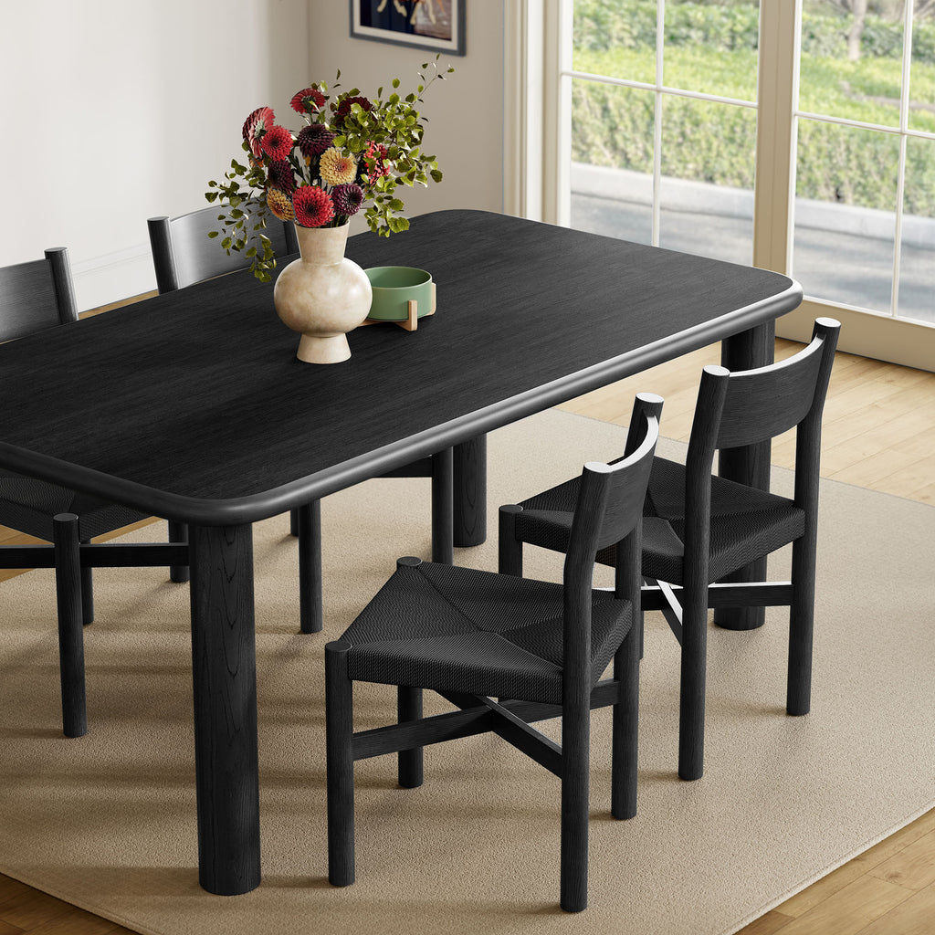 Alvia 5-Piece Oak Wood Dining Table and Chairs Set - Black