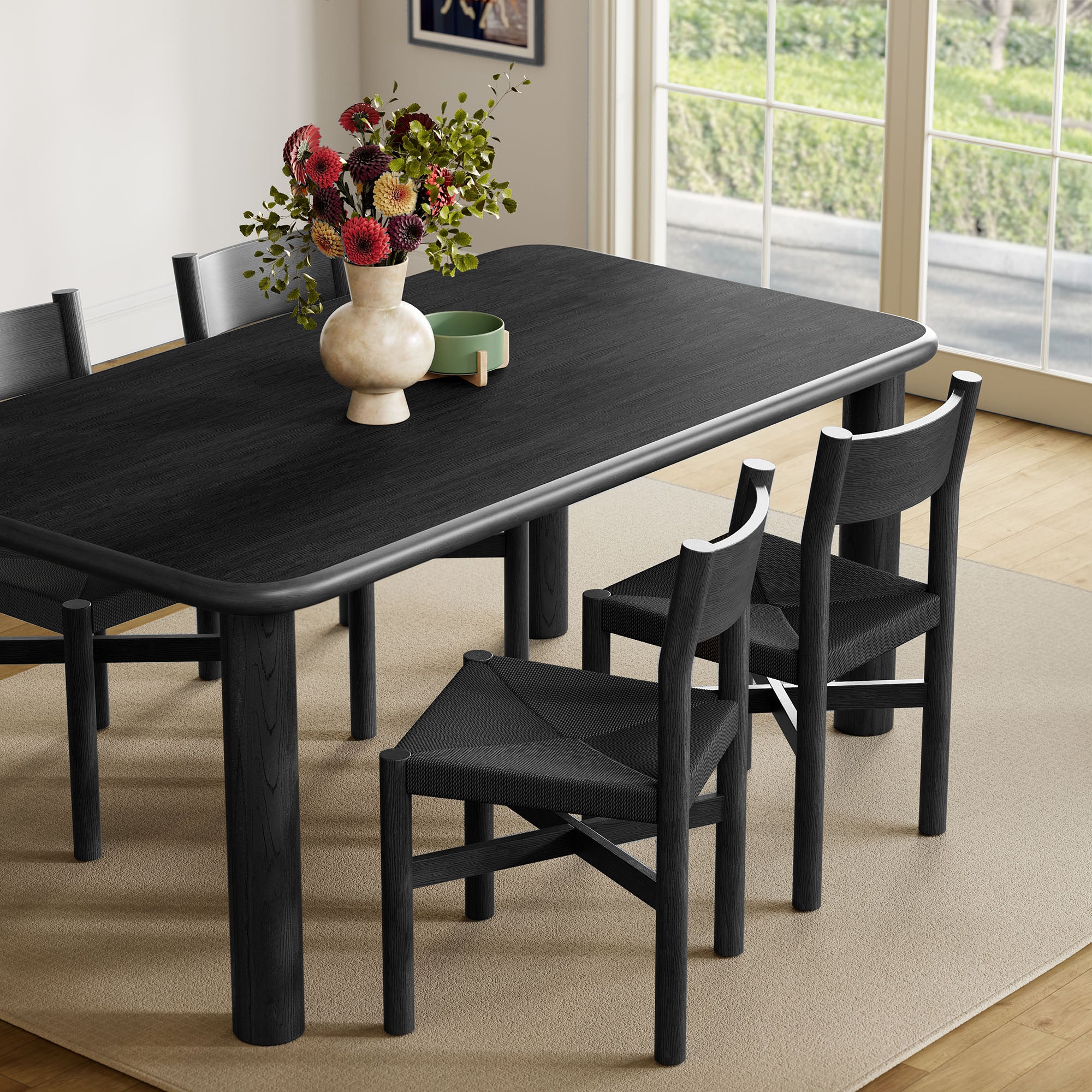 Alvia 5-Piece Oak Wood Dining Table and Chairs Set - Black