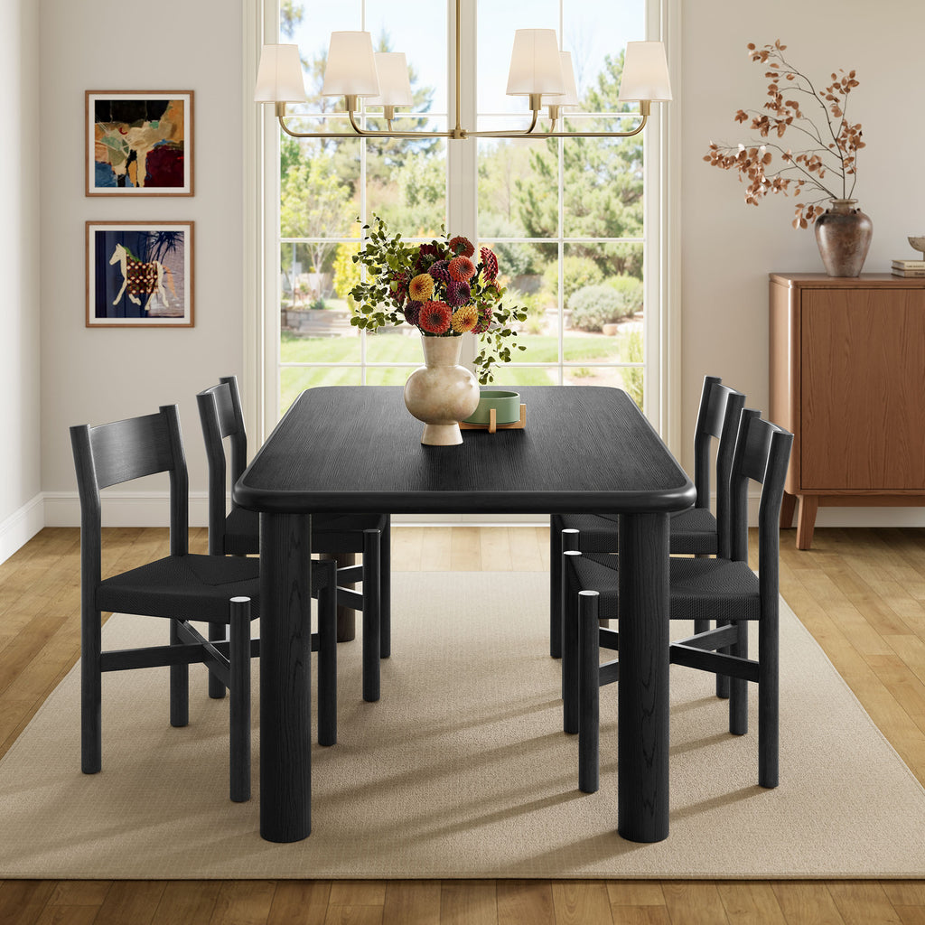 Alvia 5-Piece Oak Wood Dining Table and Chairs Set - Black