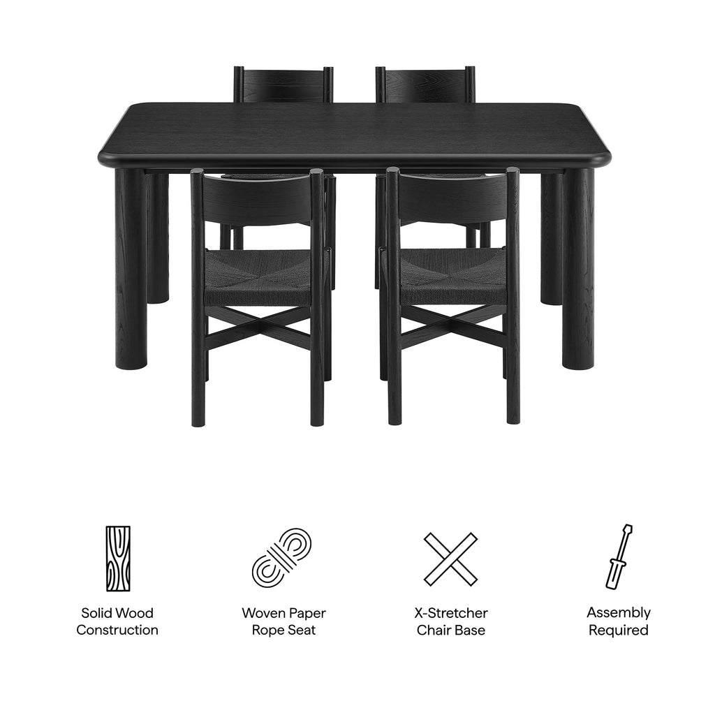 Alvia 5-Piece Oak Wood Dining Table and Chairs Set - Black