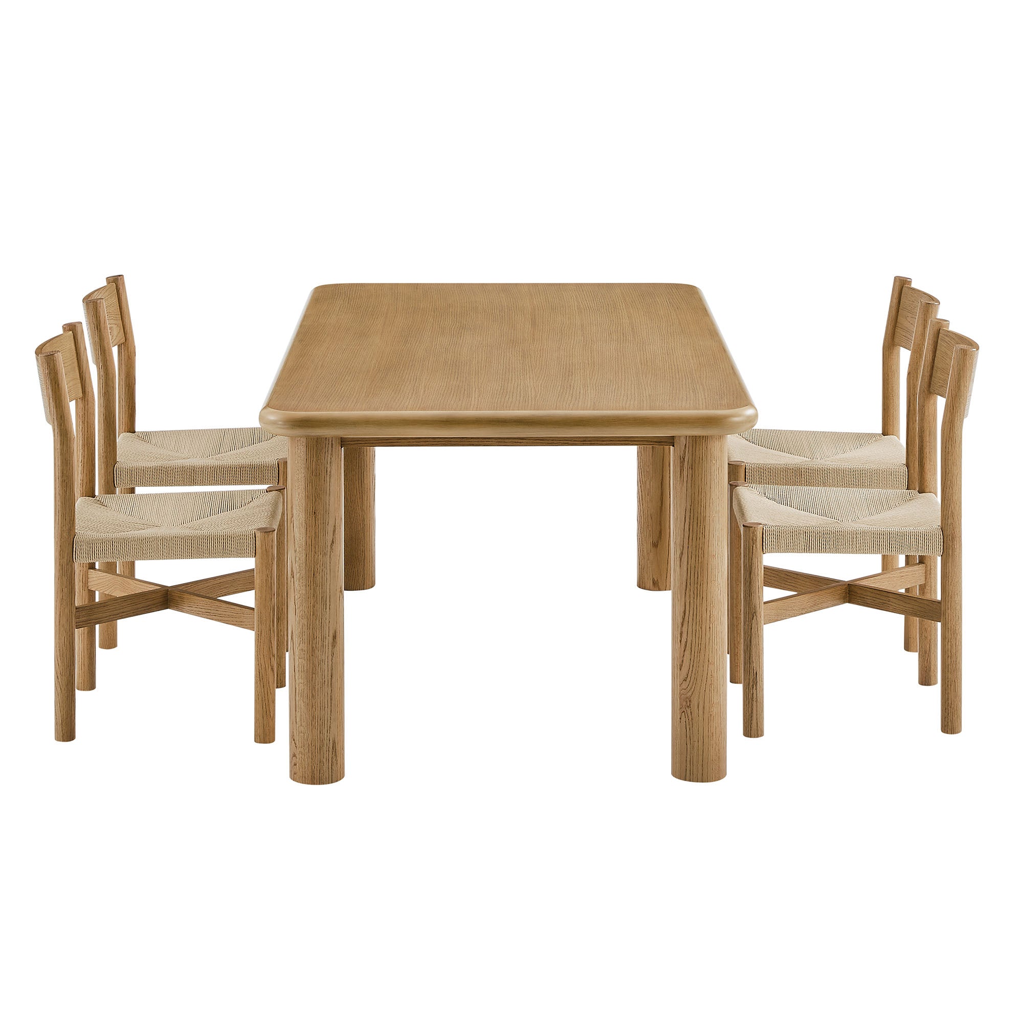 Alvia 5-Piece Oak Wood Dining Table and Chairs Set - Weathered Oak