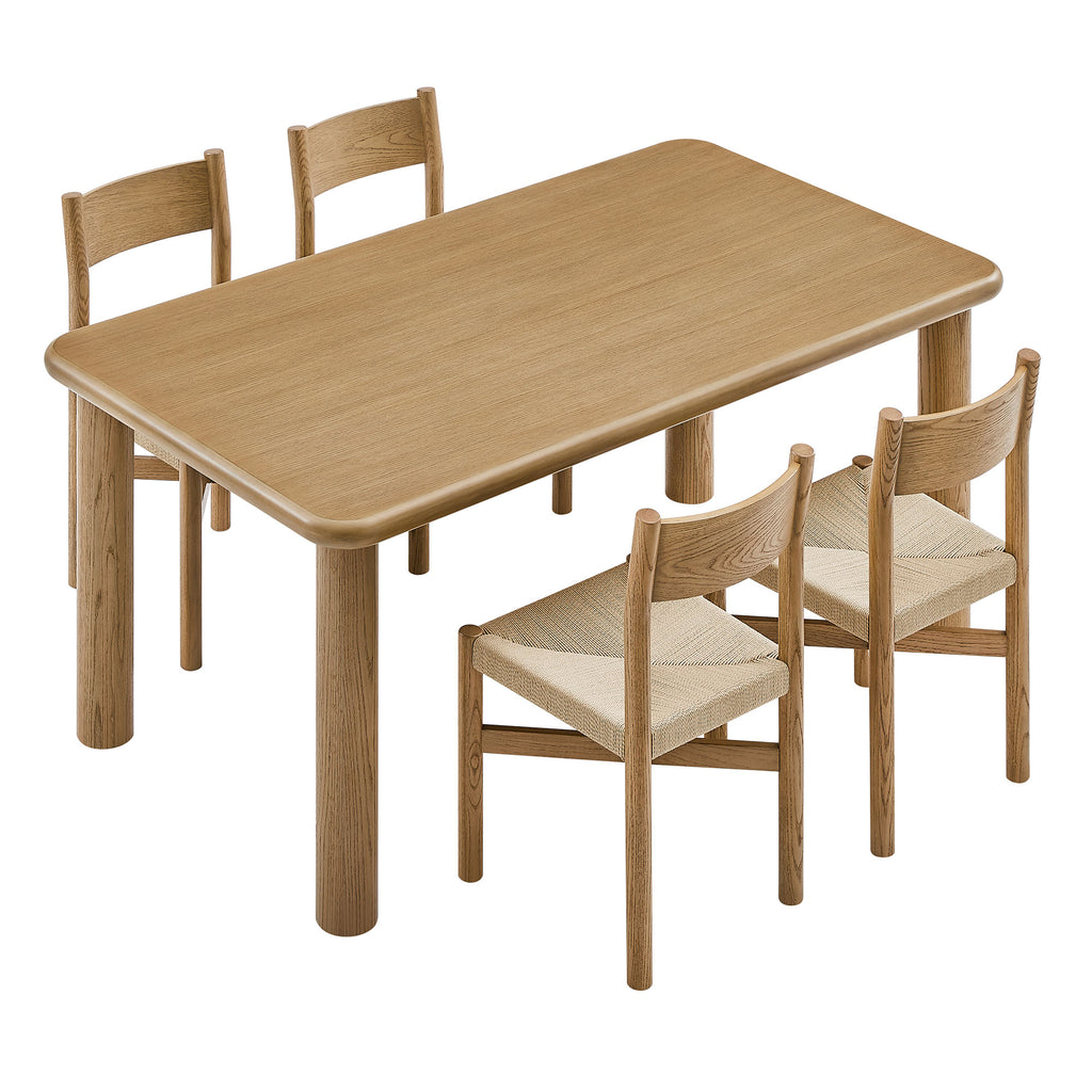 Alvia 5-Piece Oak Wood Dining Table and Chairs Set - Weathered Oak