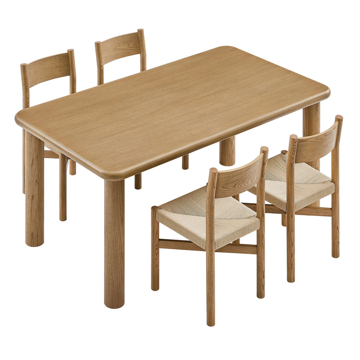 Alvia 5-Piece Oak Wood Dining Table and Chairs Set - Weathered Oak