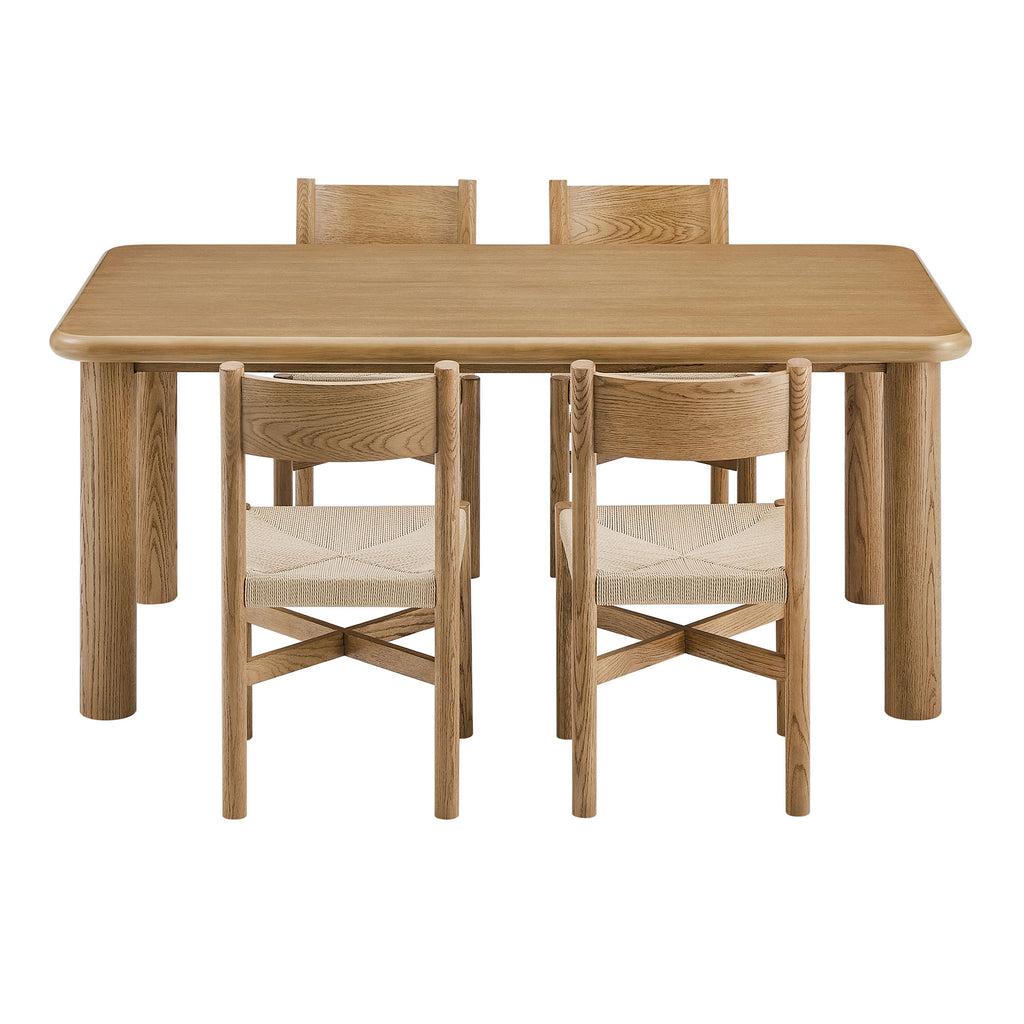 Alvia 5-Piece Oak Wood Dining Table and Chairs Set - Weathered Oak