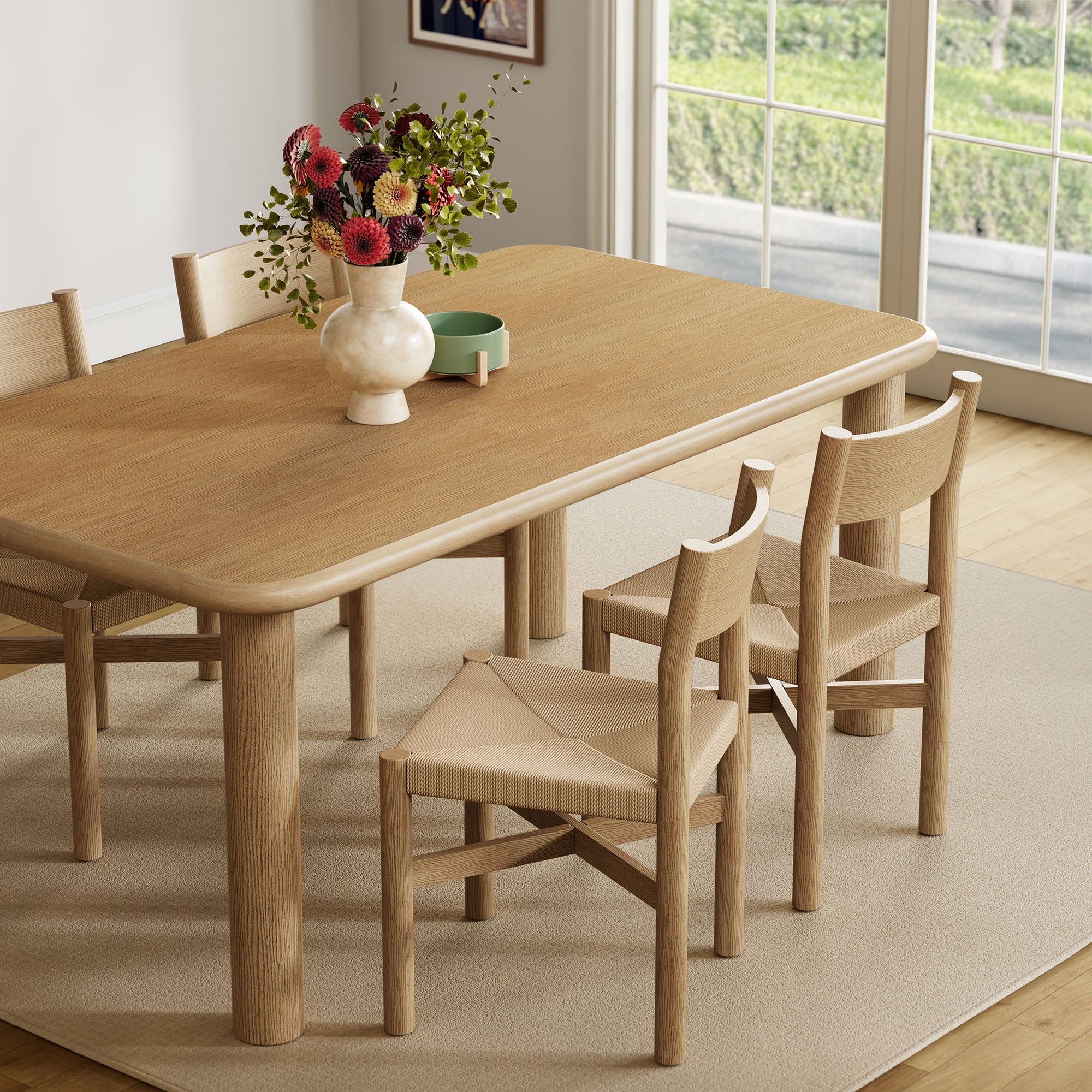 Alvia 5-Piece Oak Wood Dining Table and Chairs Set - Weathered Oak