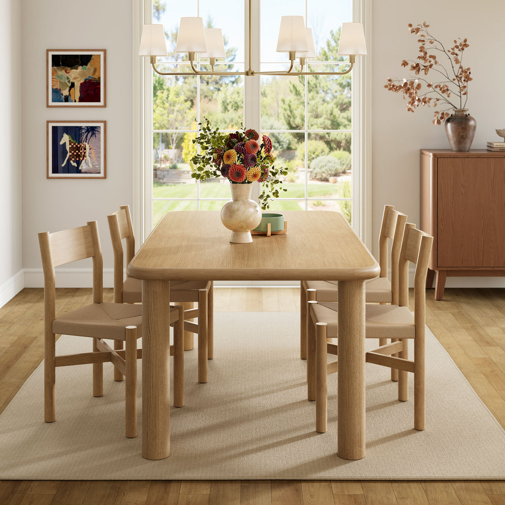 Alvia 5-Piece Oak Wood Dining Table and Chairs Set - Weathered Oak