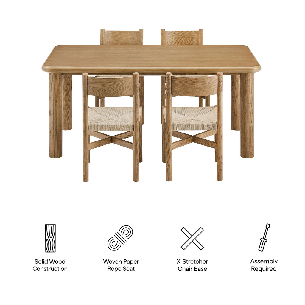 Alvia 5-Piece Oak Wood Dining Table and Chairs Set - Weathered Oak