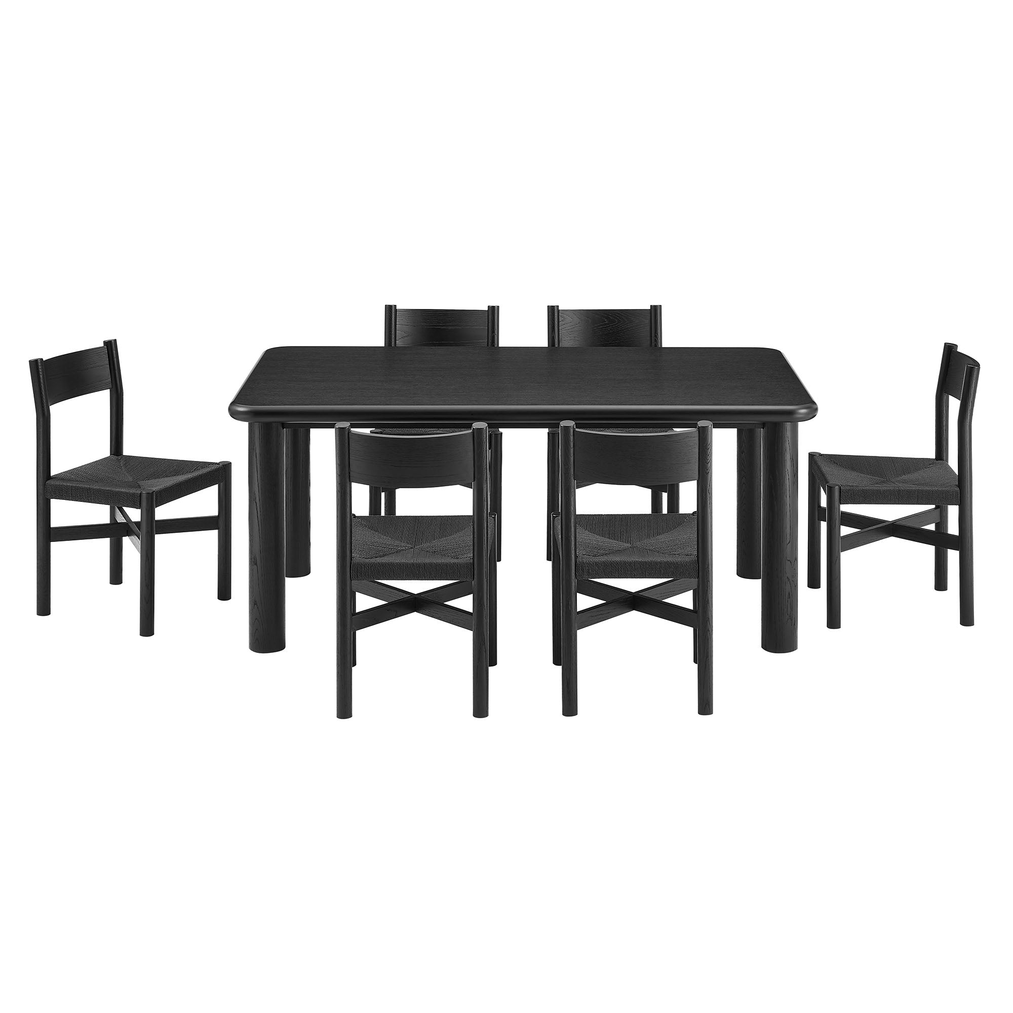 Alvia 7-Piece Oak Wood Dining Table and Chairs Set - Black