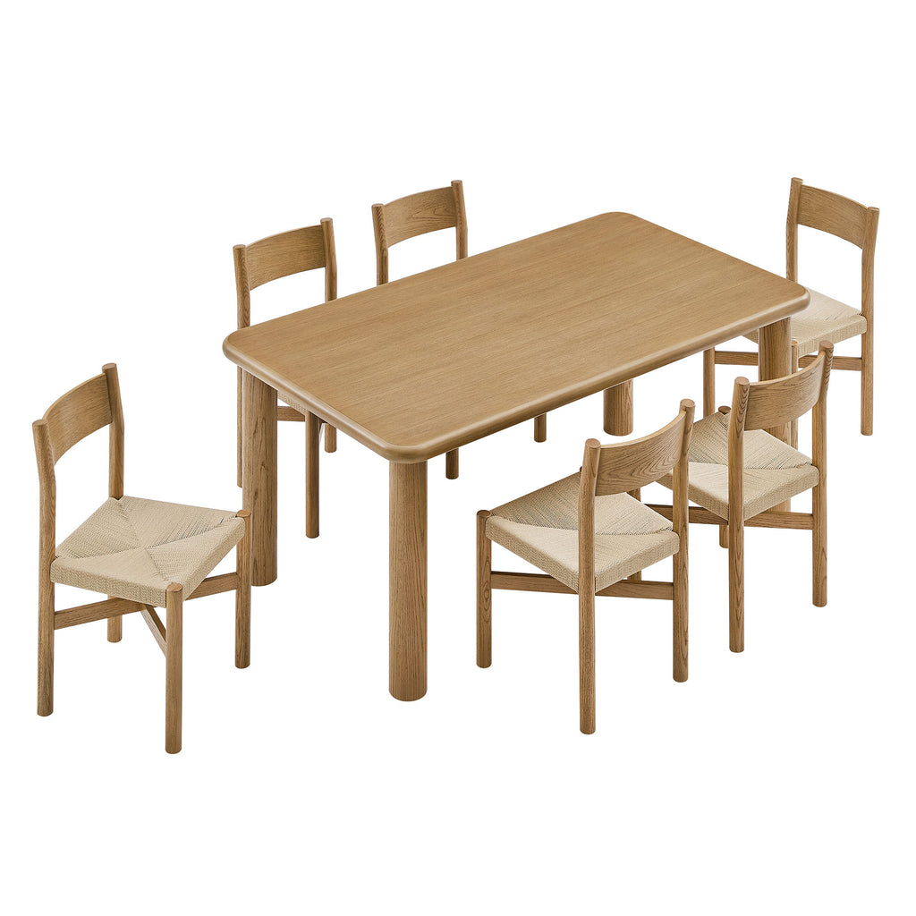 Alvia 7-Piece Oak Wood Dining Table and Chairs Set - Weathered Oak