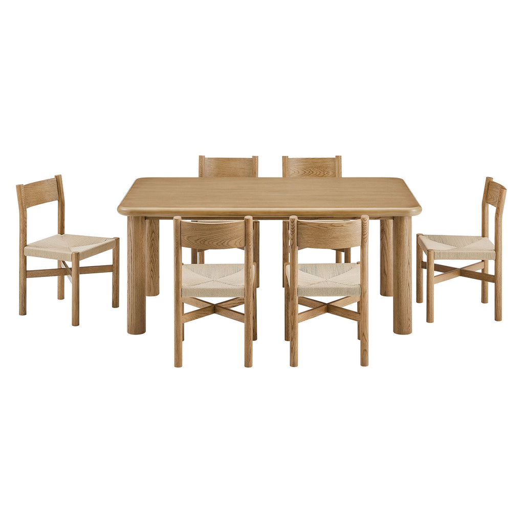 Alvia 7-Piece Oak Wood Dining Table and Chairs Set - Weathered Oak