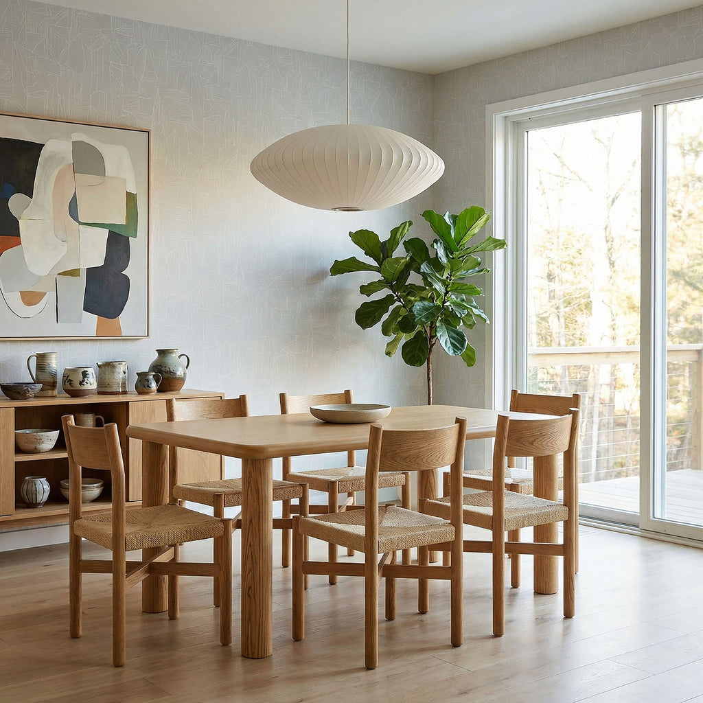 Alvia 7-Piece Oak Wood Dining Table and Chairs Set - Weathered Oak