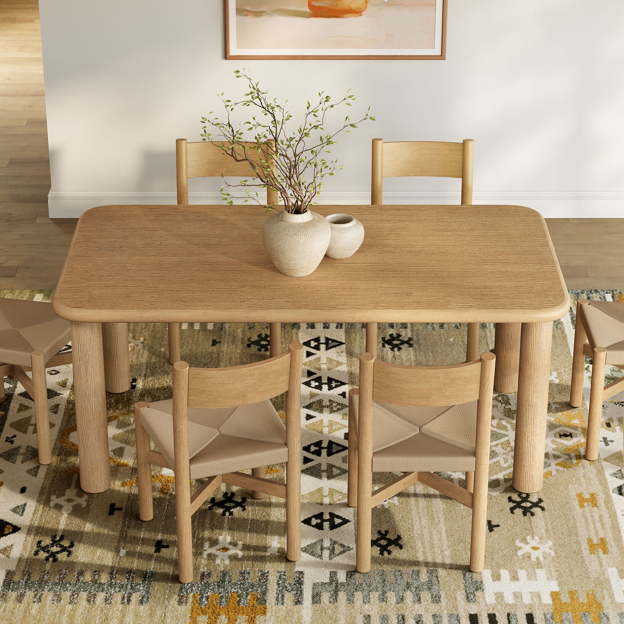 Alvia 7-Piece Oak Wood Dining Table and Chairs Set - Weathered Oak
