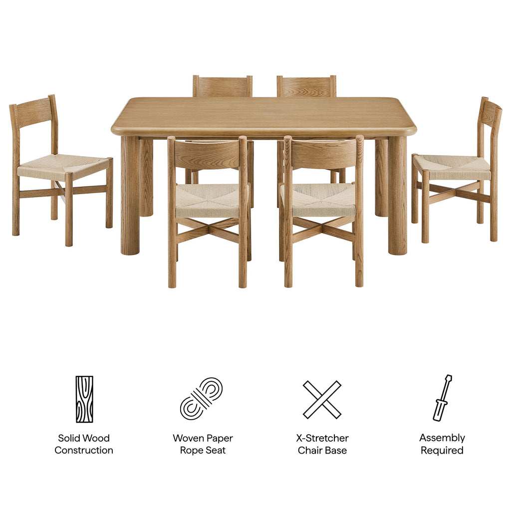 Alvia 7-Piece Oak Wood Dining Table and Chairs Set - Weathered Oak