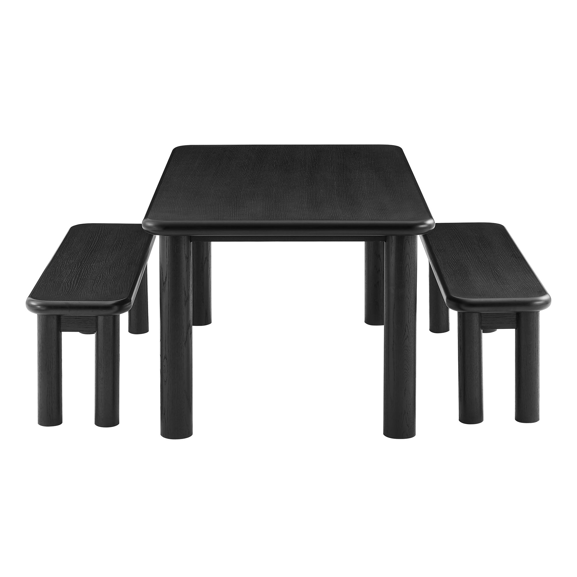 Alvia 3-Piece Oak Wood Dining Table and Benches Set - Black